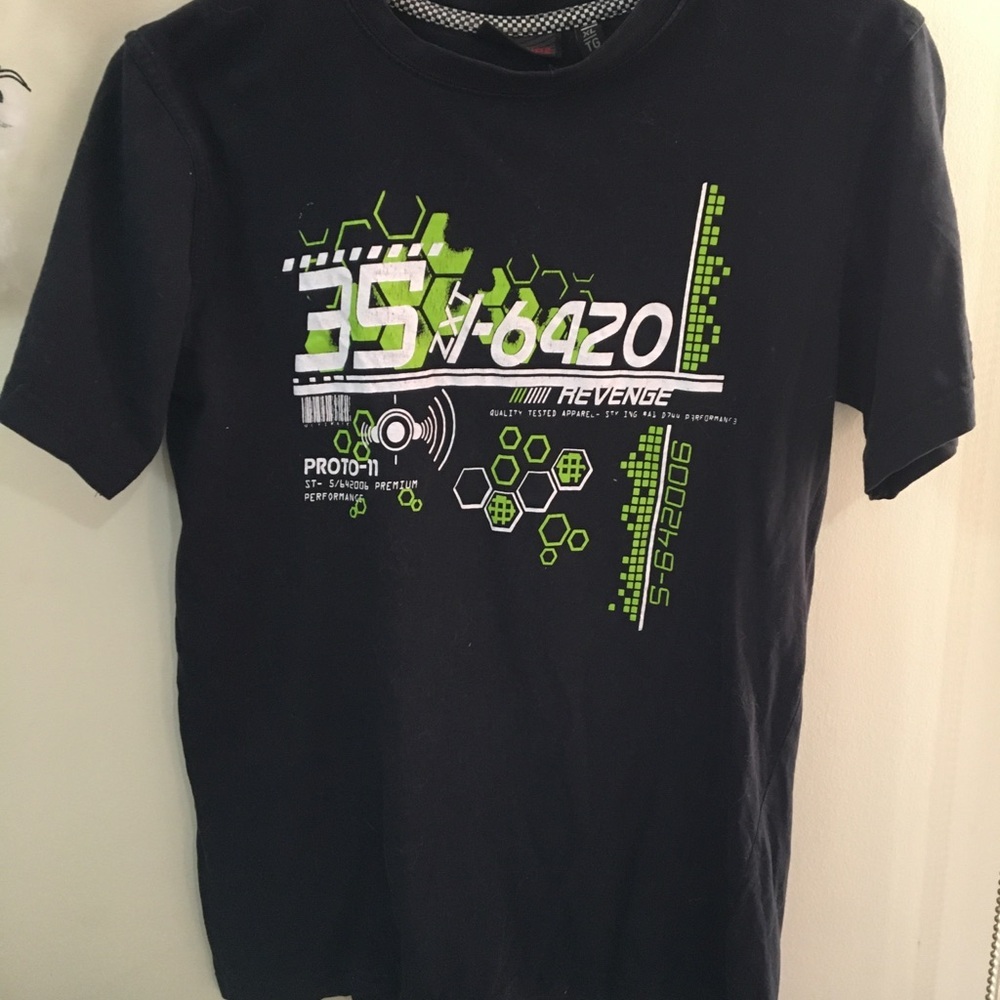 Black Graphic T-Shirt with Green Accents